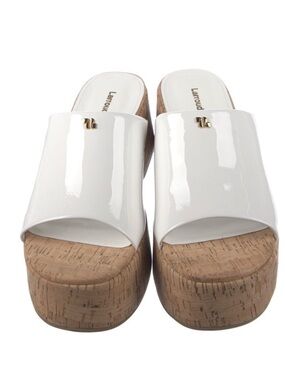 Larroude White Patent Cork Platform Slides